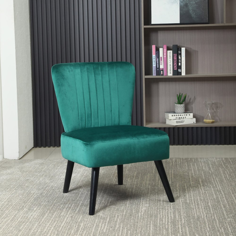 Neo Emerald Green Velvet Shell Accent Chair with Black Legs Image 3