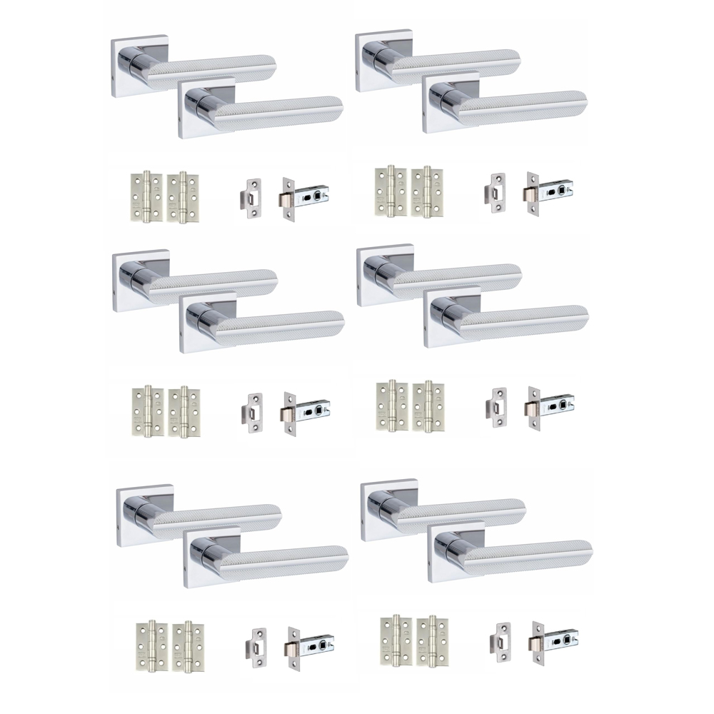 Golden Grace Polished Chrome Modern Lima Door Handle Set 6 Pack Image 1