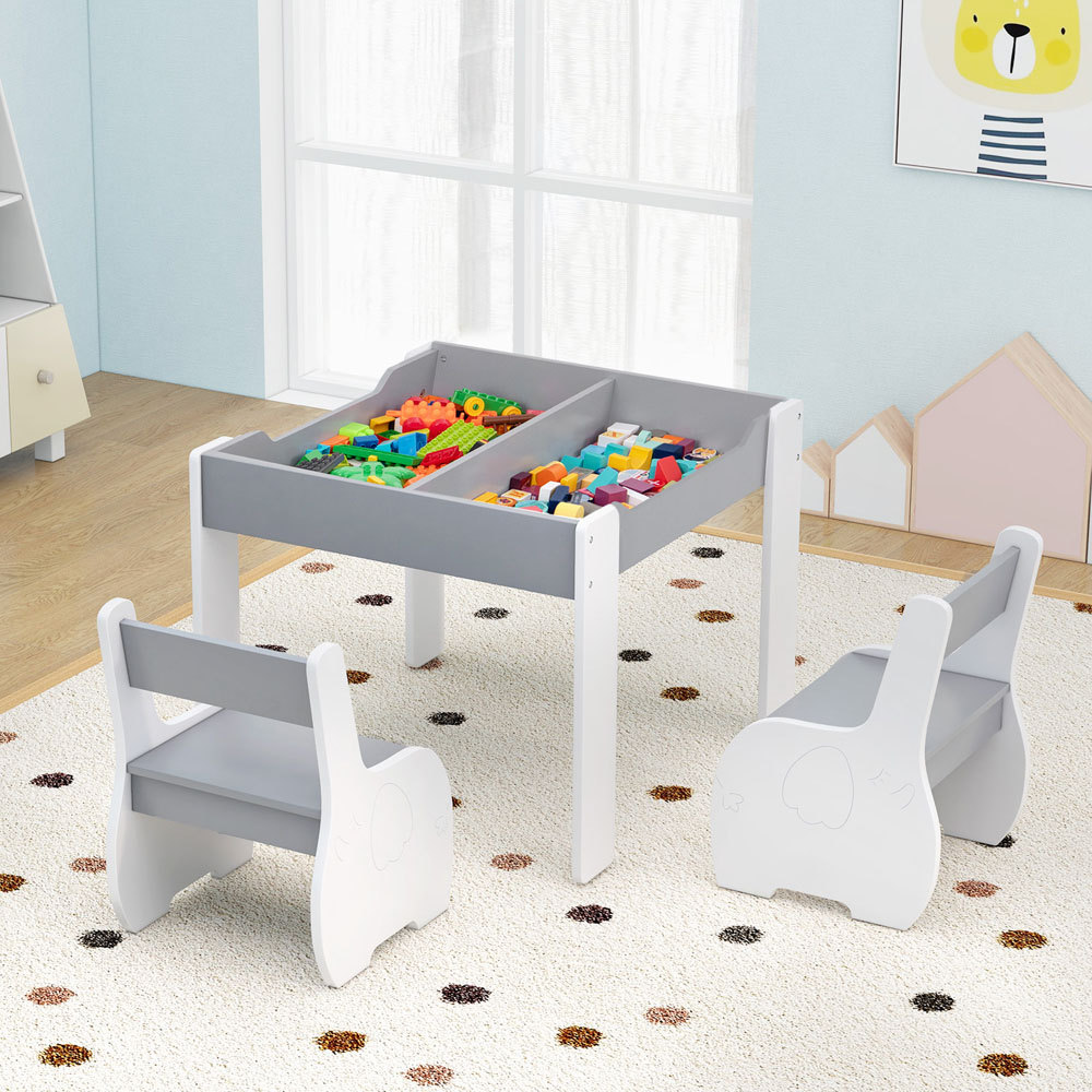 Costway Kids Grey and White Table and Chair Set with Hidden Storage Image 3