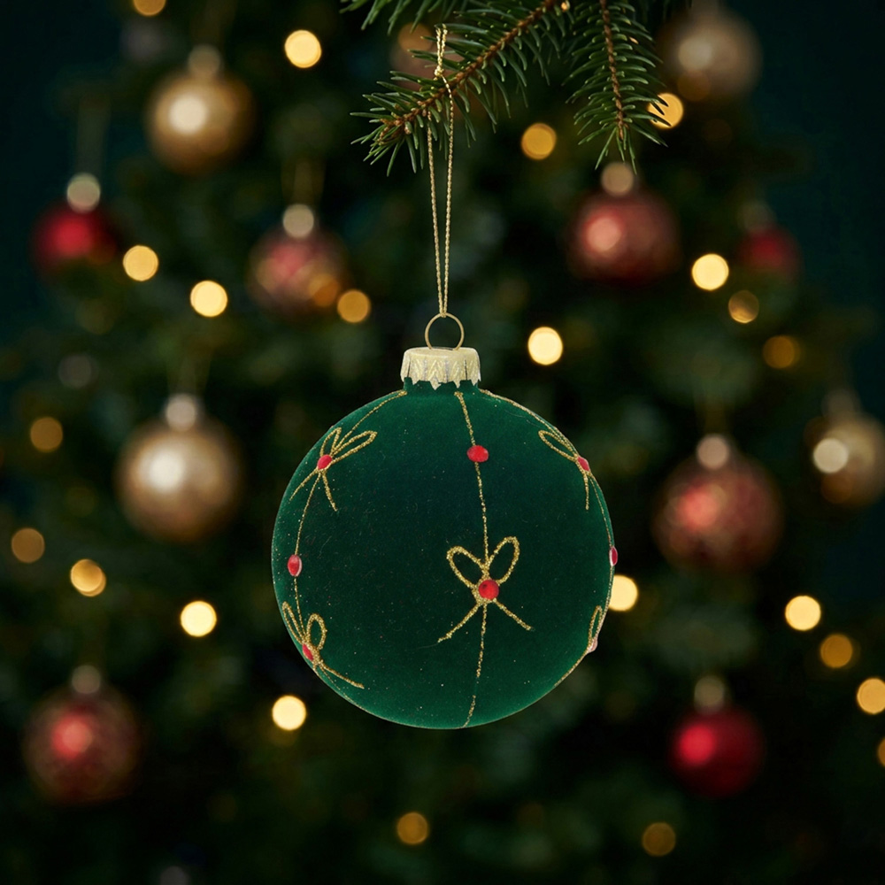 Green Flocked Embellished Bauble Image 3
