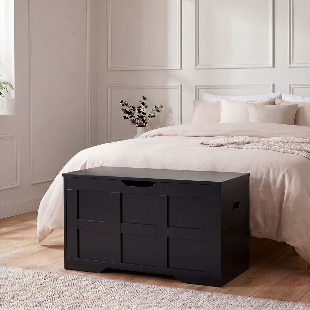 VIDA DESIGNS Black Small Storage Ottoman Bench Image 3