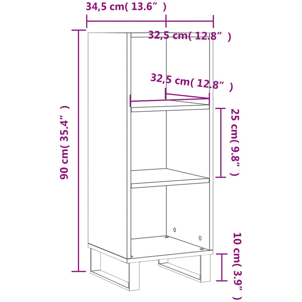 vidaXL 3 Shelf Sonoma Oak Sideboard Image 9