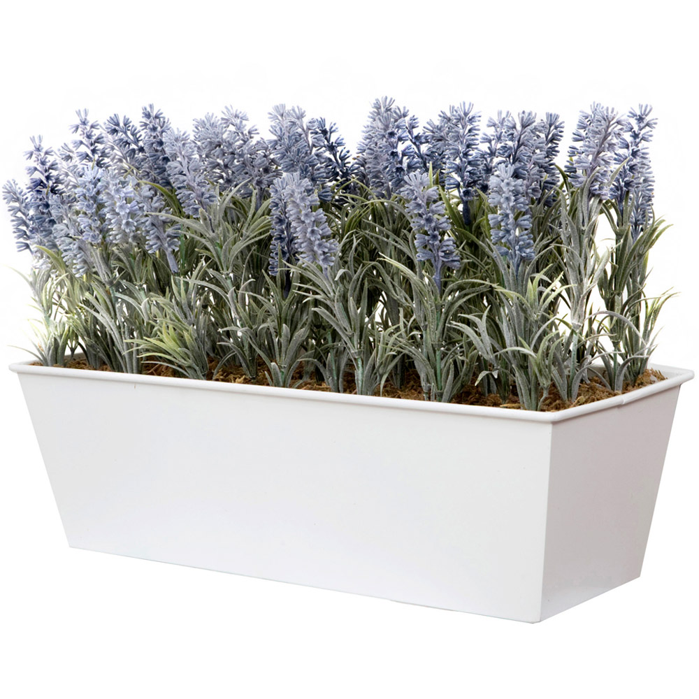 GreenBrokers Artificial Lavender Plant in White Window Box 45cm Image 2