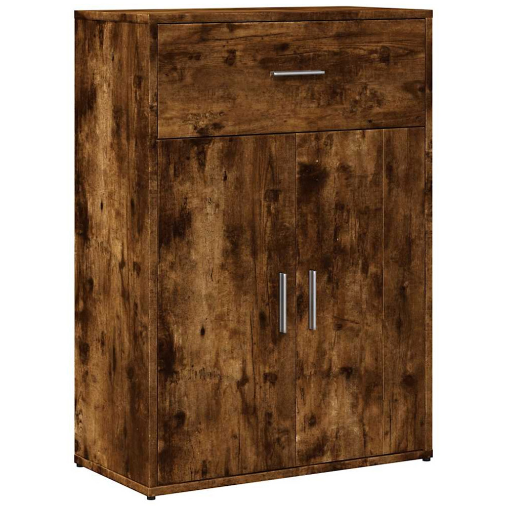 vidaXL 2 Door Single Drawer Smoked Oak Sideboard Image 2