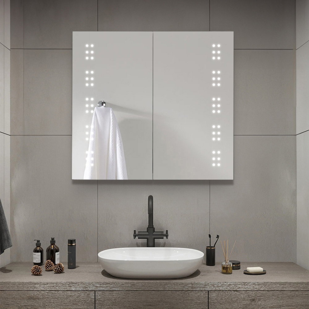 Living and Home White 2 Door Fog Free  LED Mirror Bathroom Cabinet Image 5
