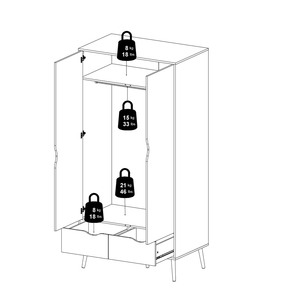 Florence 2 Door 2 Drawer Black and Oak Wardrobe Image 7