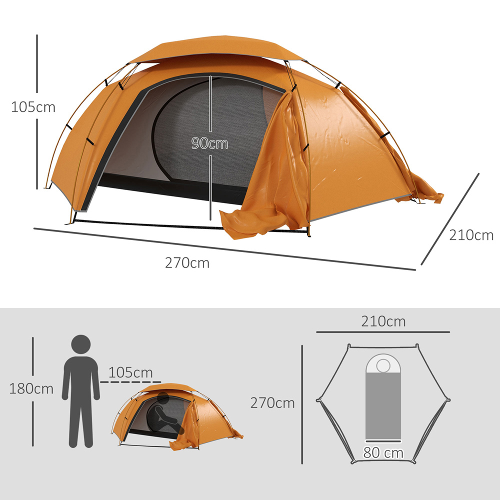 Outsunny 1-2 Person Waterproof Dome Camping Tent Orange Image 7