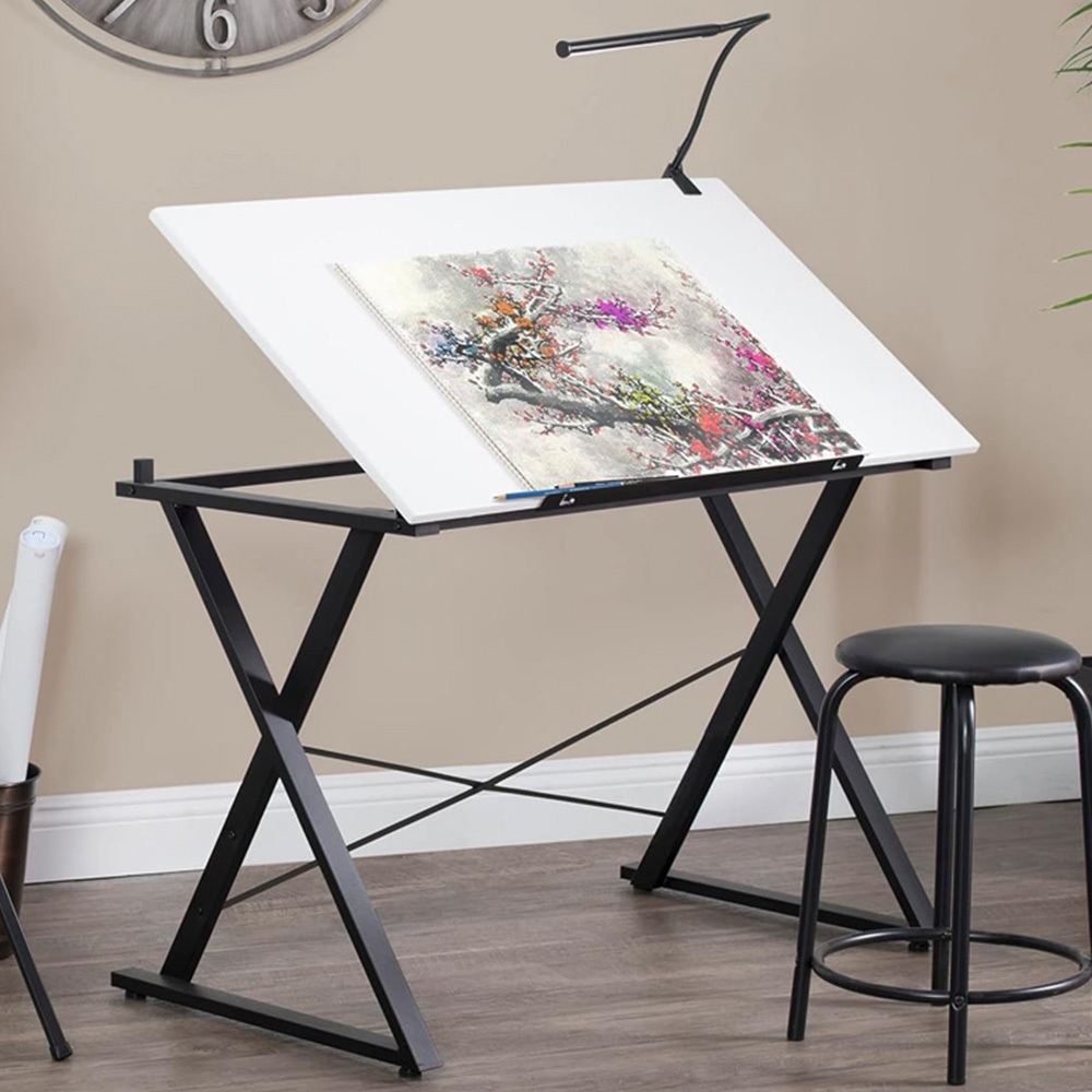 Sewing Online Axiom 13353 White and Black Adjustable Wide Drawing and Drafting Table Image 1