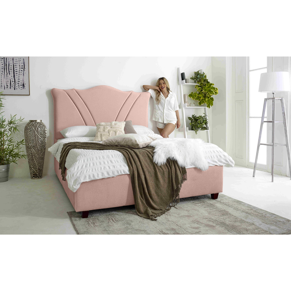 Eleganza Amaya Super King Size Pink Arlington Fabric Bed Frame with Curved Headboard Image 3