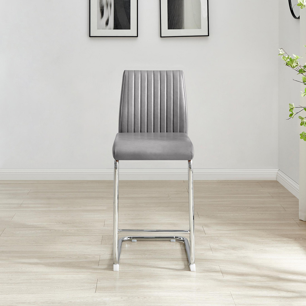 Furniturebox Fontana Elephant Grey and Silver Faux Leather Bar Chair Set of 2 Image 5