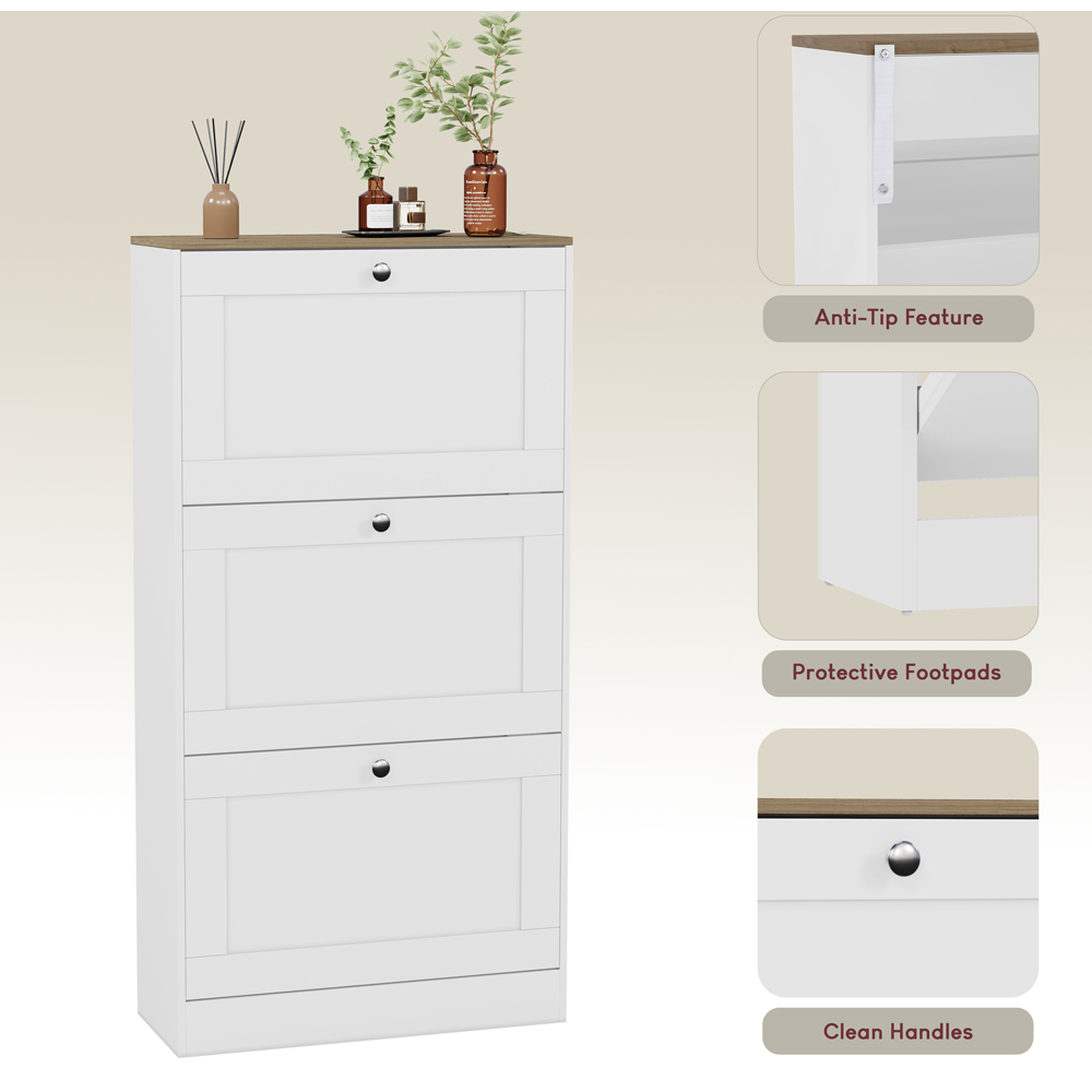 VIDA DESIGNS 3 Drawer White and Oak Effect Shoe Cabinet Image 8
