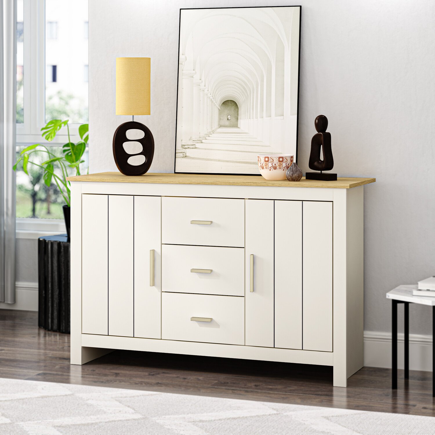 Lexington  2 Door 3 Drawer Cream and Gold Sideboard Image 3