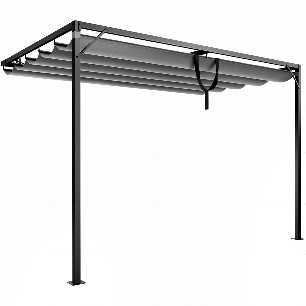 Rattrix 2.4 x 2.4m Grey Lean-to-Wall Metal Pergola with Retractable Canopy Image 2