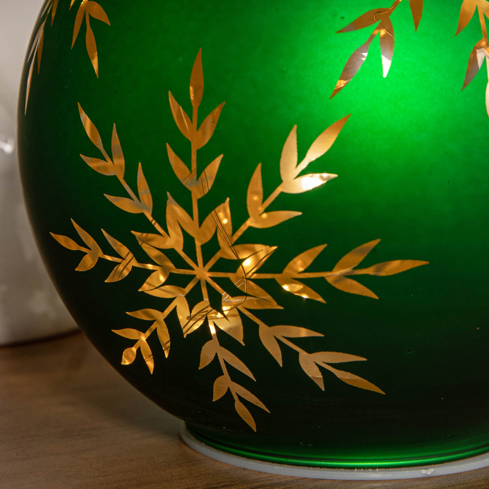 Samuel Alexander Warm White LED Green Snowflake Glass Ball Christmas Decoration 15cm Image 5