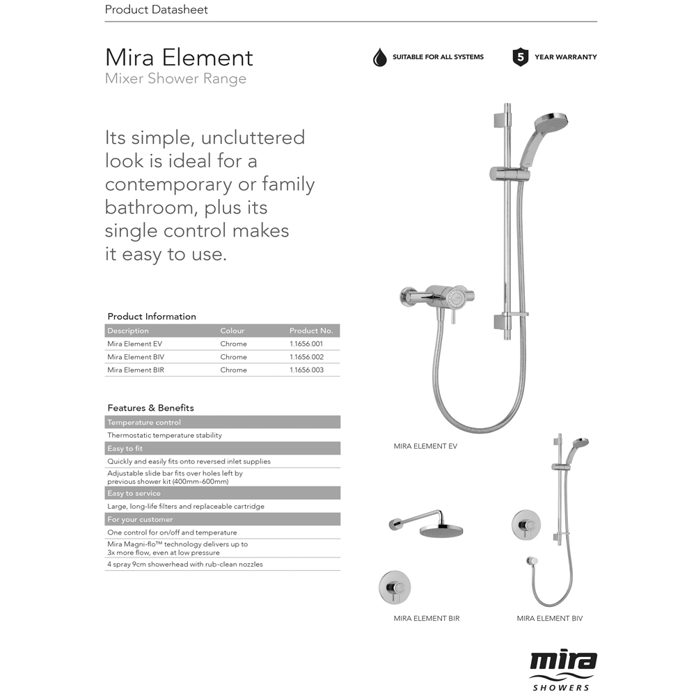 Mira Element EV Chrome Thermostatic Mixer Shower Image 2