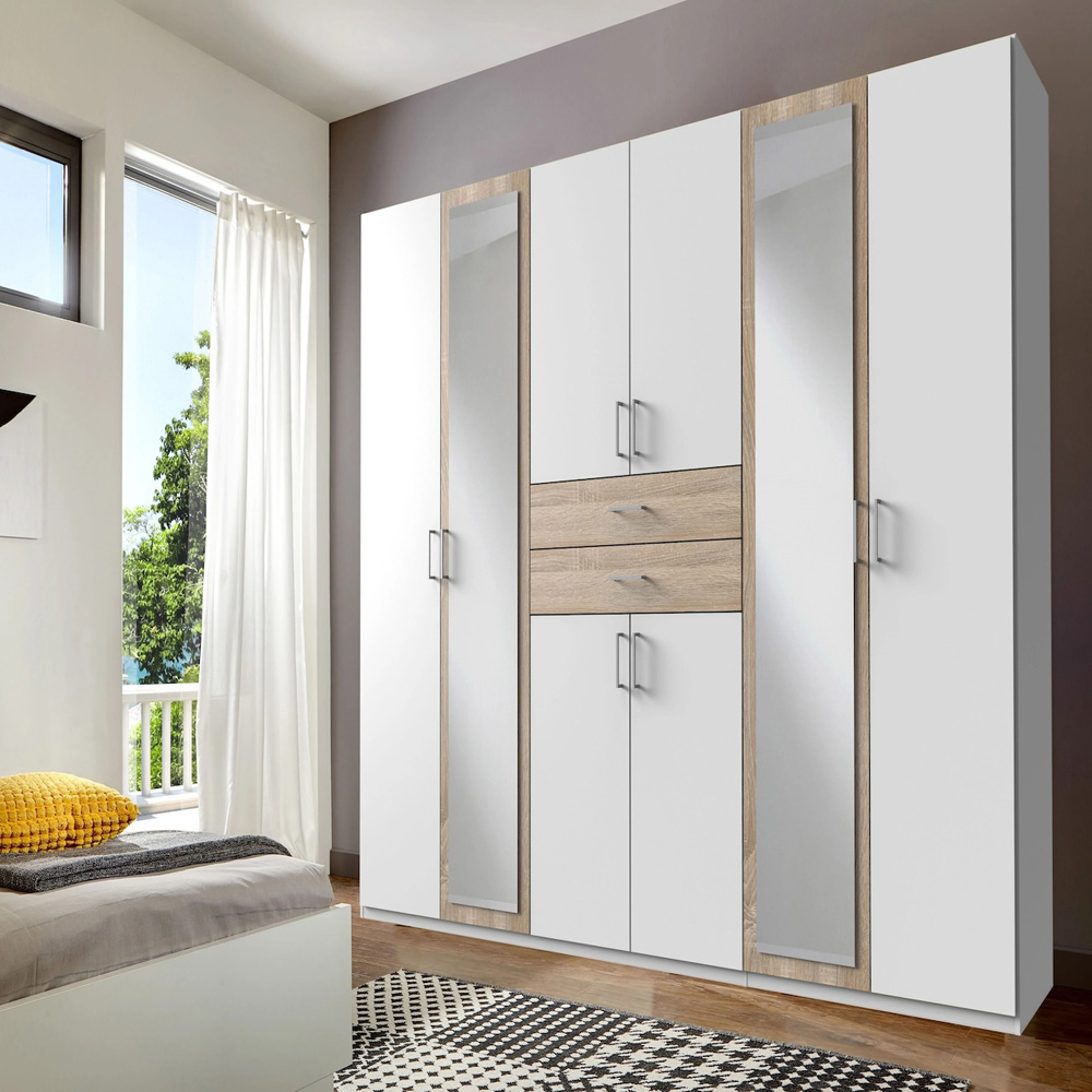 TJ'S Bristol 8 Door 2 Drawer White and Oak Wardrobe Image 4