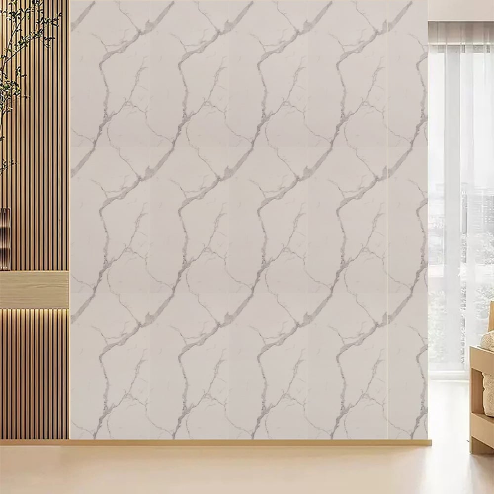 Living and Home 10 Piece White Broken Veins Marble Peel and Stick Wall Sticker Image 4