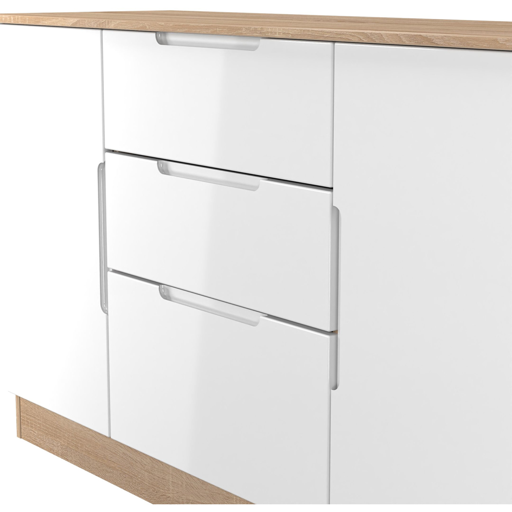 Crowndale Milan 2 Door 3 Drawer White Gloss and Bardolino Oak Sideboard Ready Assembled Image 7