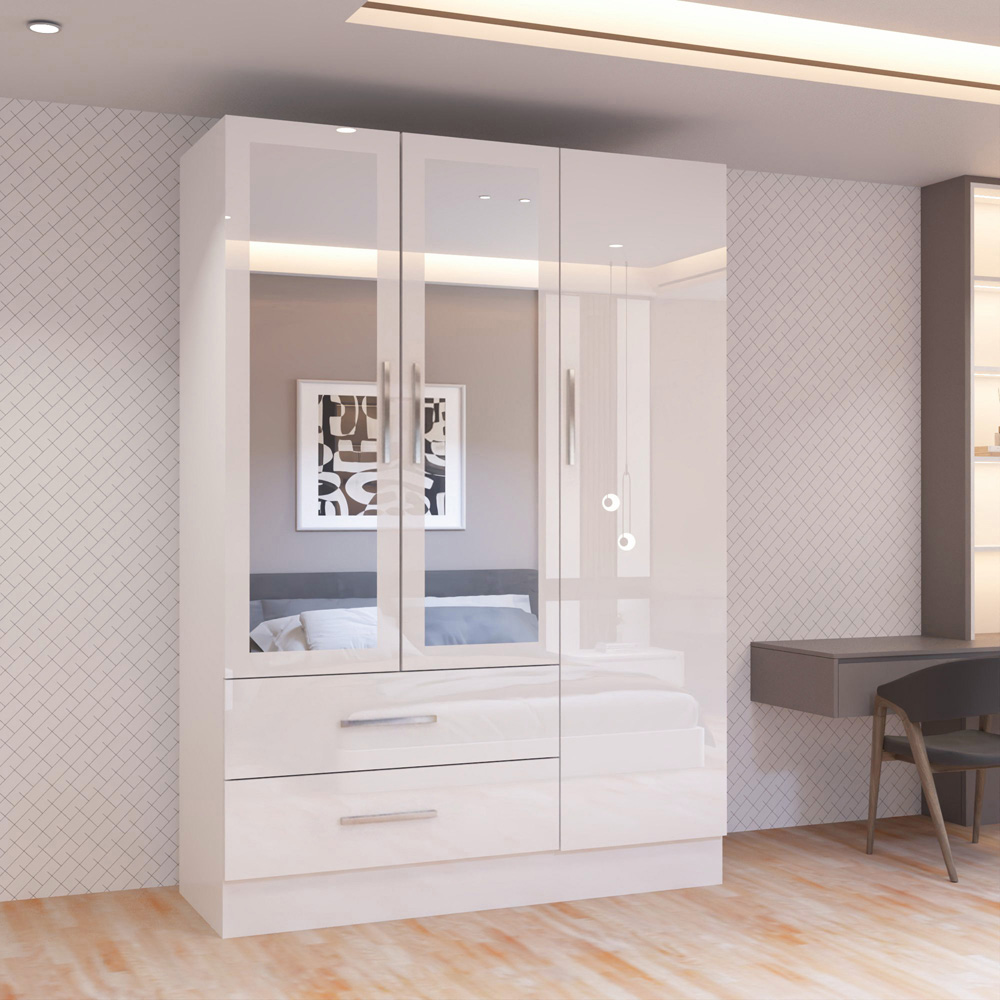 Sliding Wardrobes 4U 3 Door 2 Drawer White High Gloss Hinge Door Wardrobe 120cm Image 5