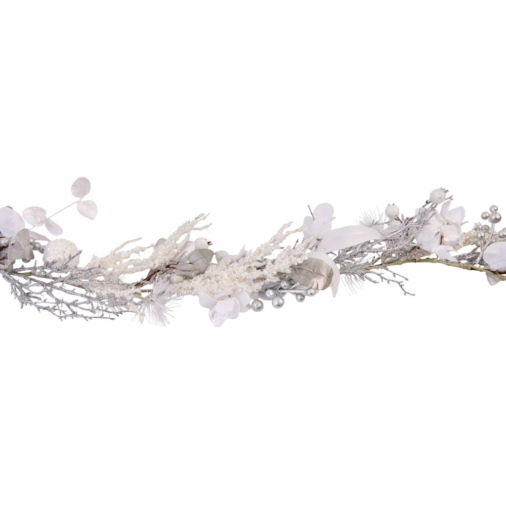 Frosted White and Silver Christmas Garland Image 1