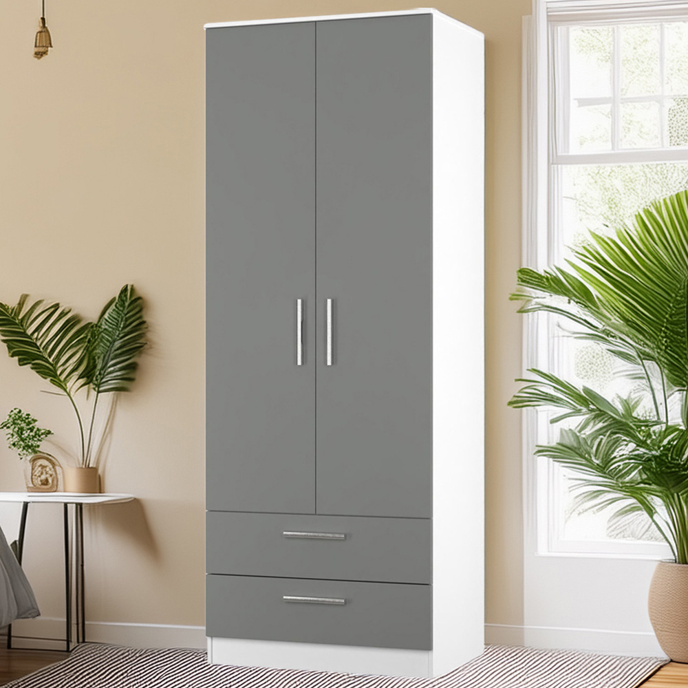Crowndale Contrast 2 Door 2 Drawer Dusk Grey and White Tall Wardrobe Ready Assembled Image 1