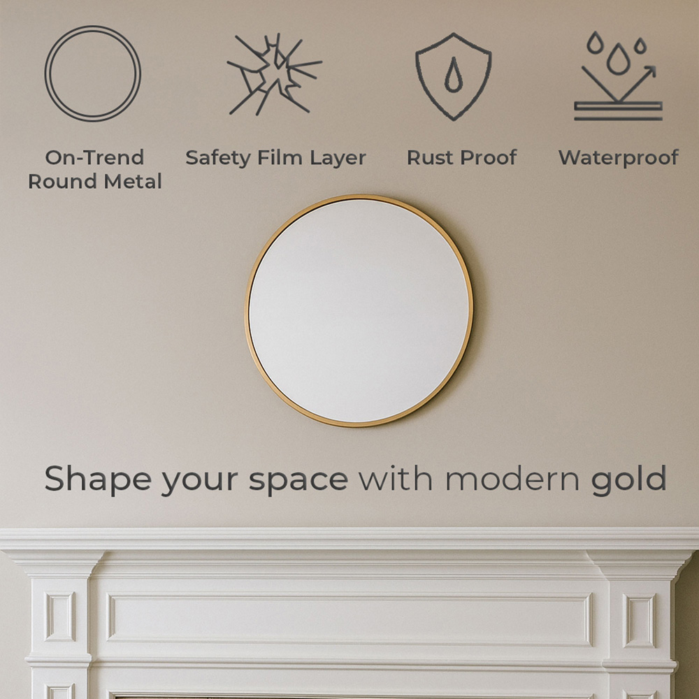 Neo Gold Metal Frame Anti-Rust Wall Mounted Round Mirror 40cm Image 4