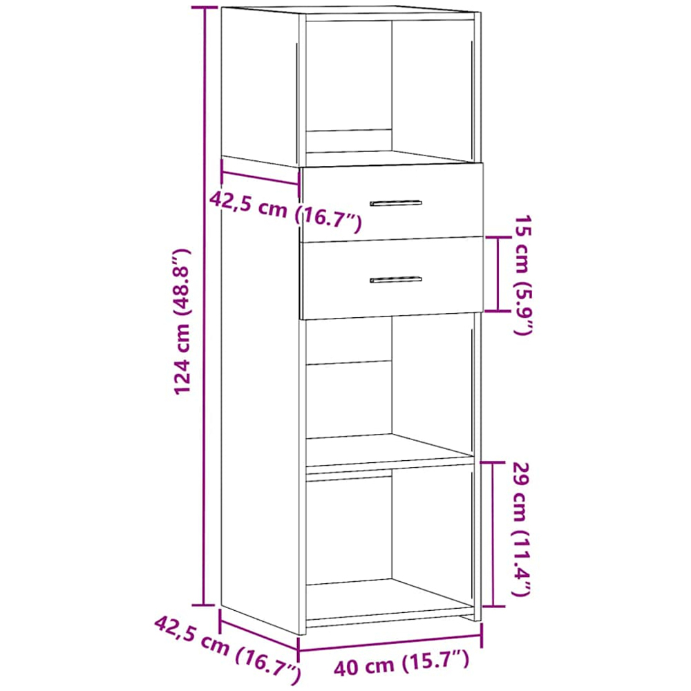 vidaXL 2 Drawer 3 Shelf Concrete Grey Highboard Image 9