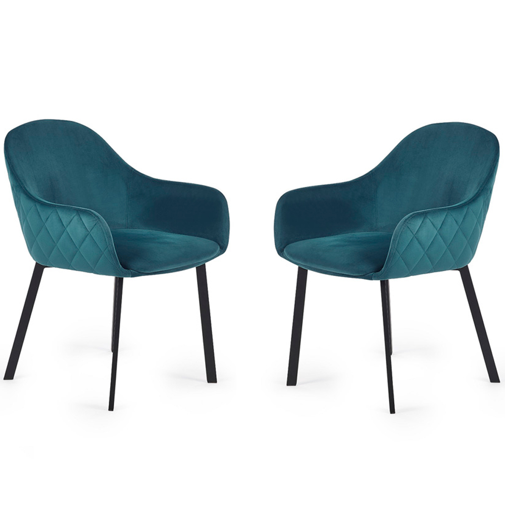 Julian Bowen Lima Set of 2 Teal Velvet Dining Chair Image 2