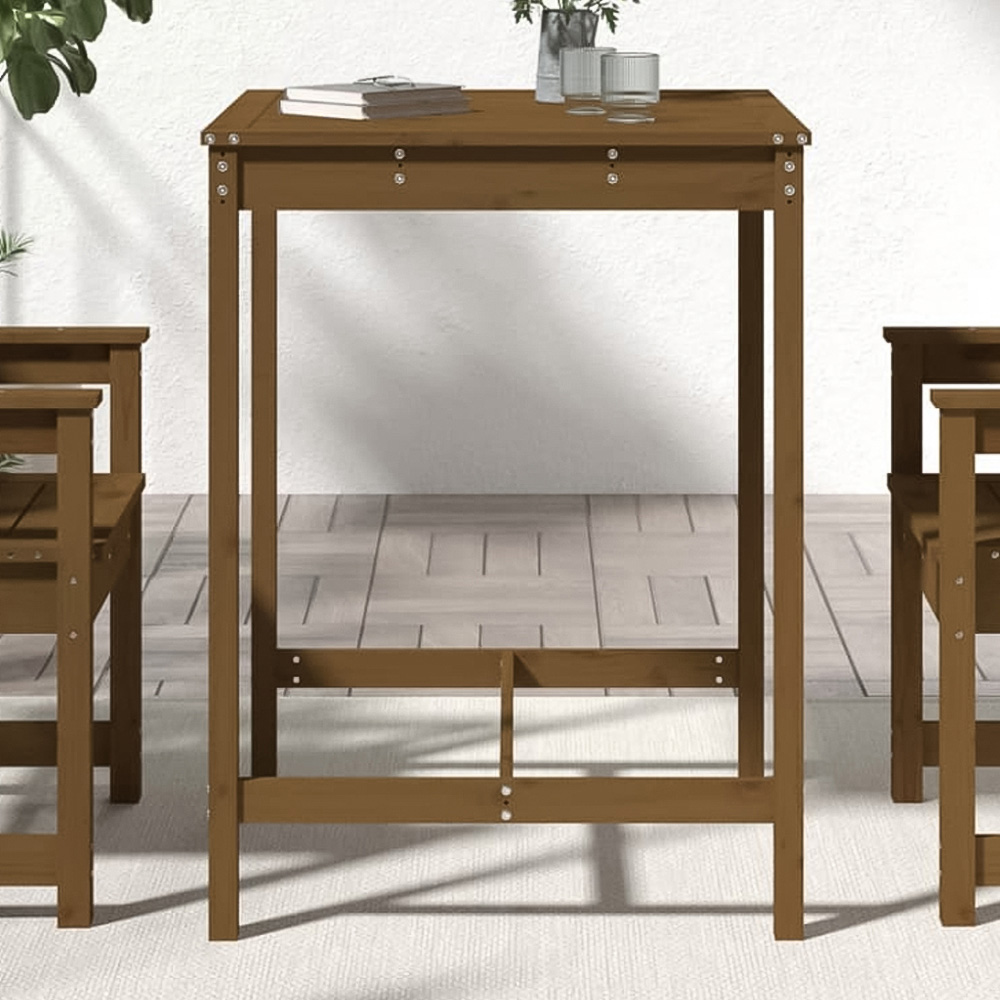 vidaXL 2 Seater Solid Pine Wood Slatted Garden Dining Table Honey Brown Image 1