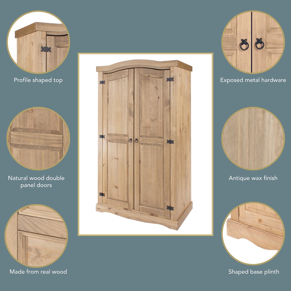 Core Products Corona 2 Door Antique Pine Wardrobe Image 6