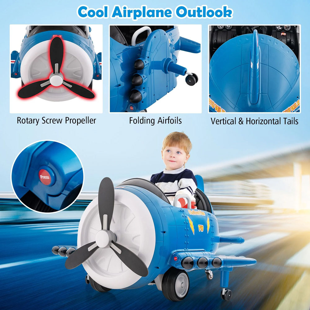 Costway Blue Kids Ride On Electric Airplane Car Toy Image 6
