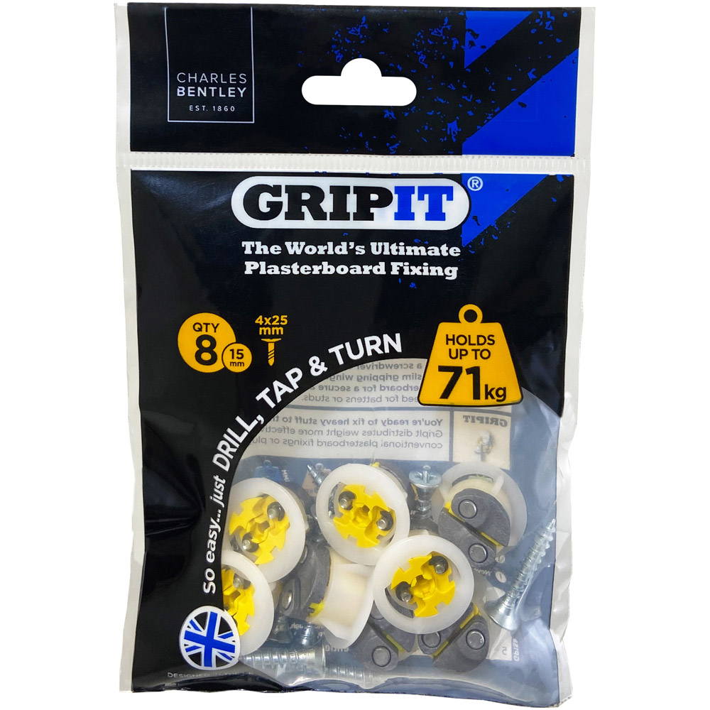 Charles Bentley Gripit Yellow Plasterboard Fixing 15mm 8 Pack Image 1