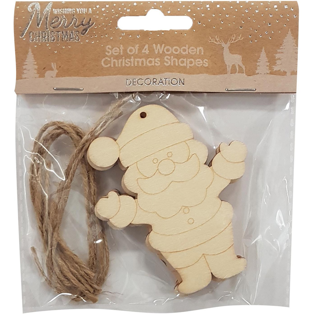Pack of 4 Wooden Christmas Shapes Image 1