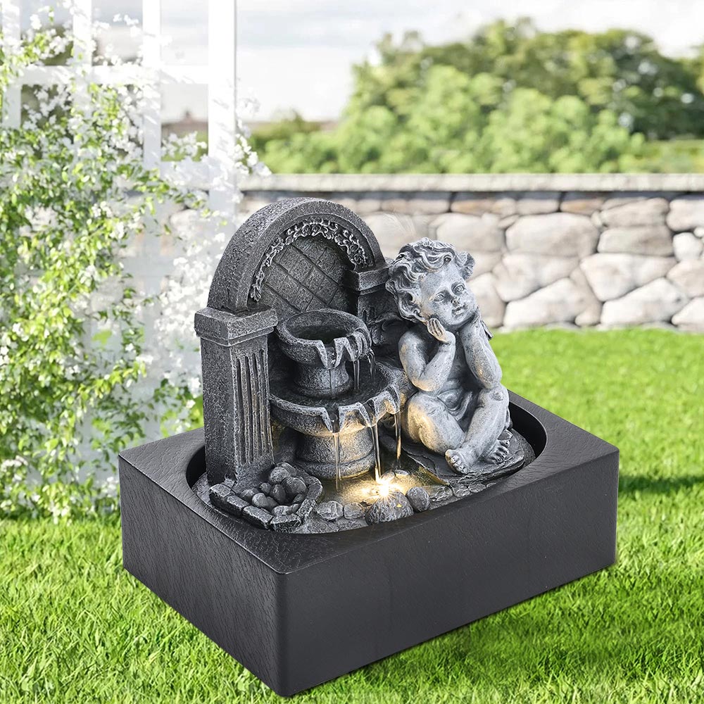 Living and Home Cherub Tabletop Resin Water Feature with Light Image 2