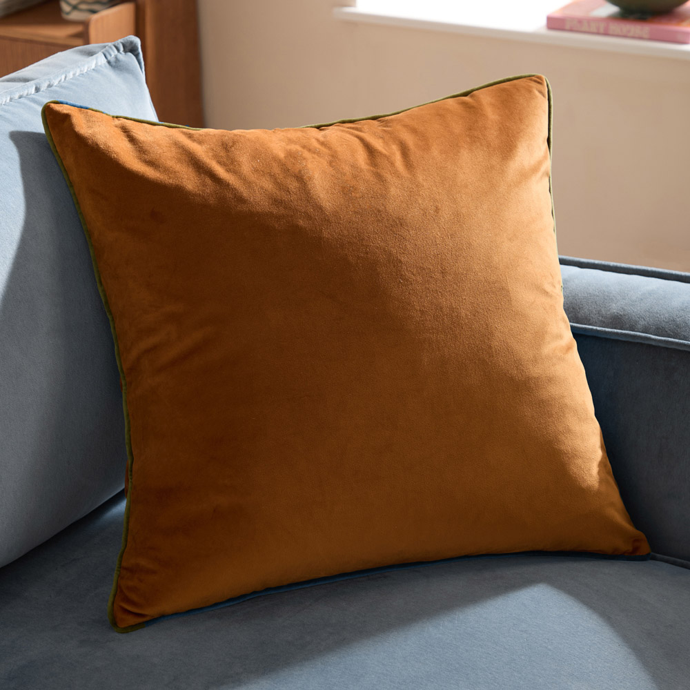 Furn Meridian Ginger and Olive Velvet Cushion 55 x 55cm Image 2