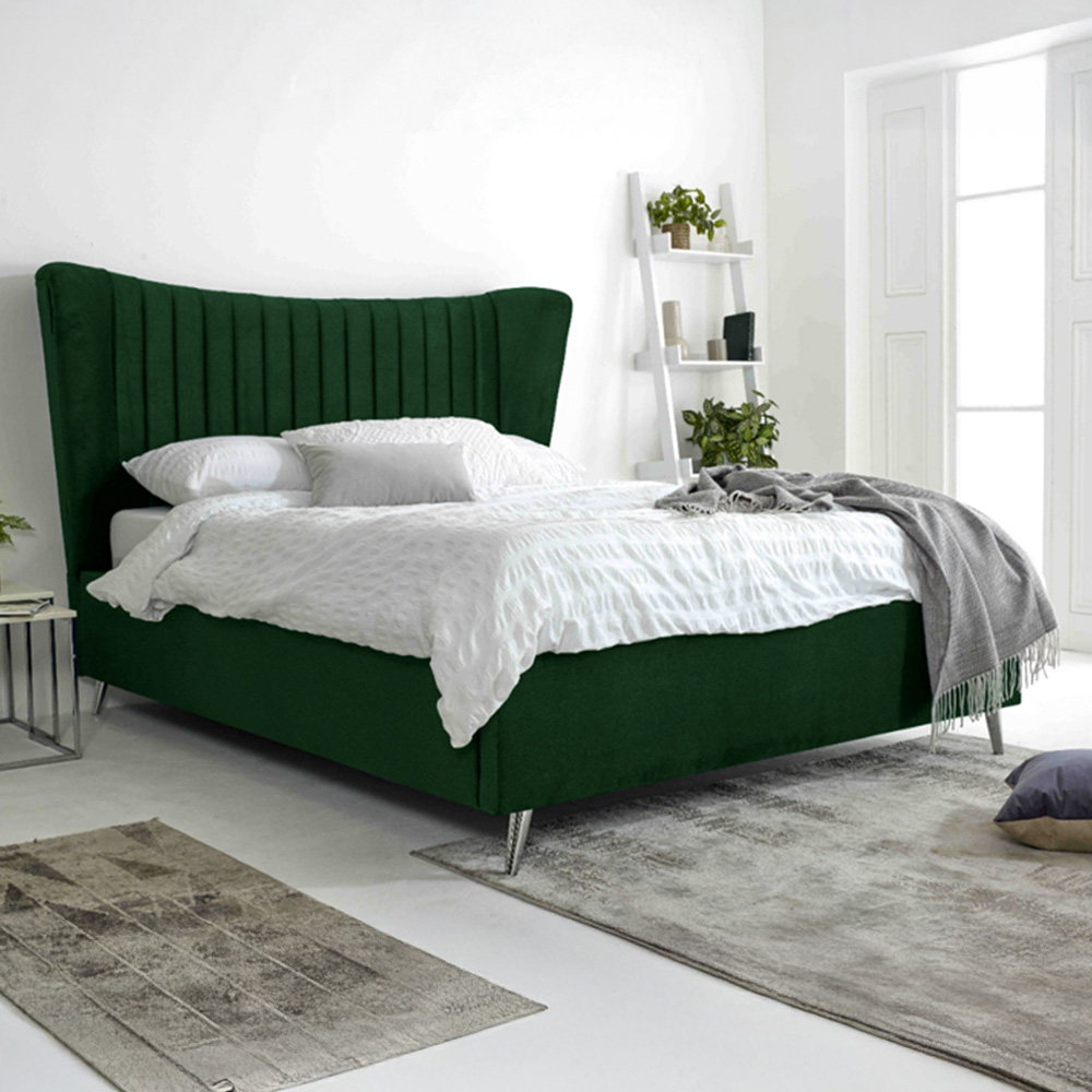 Eleganza Tatum Small Double Green Plush Velvet Bed Frame with Headboard Image 1