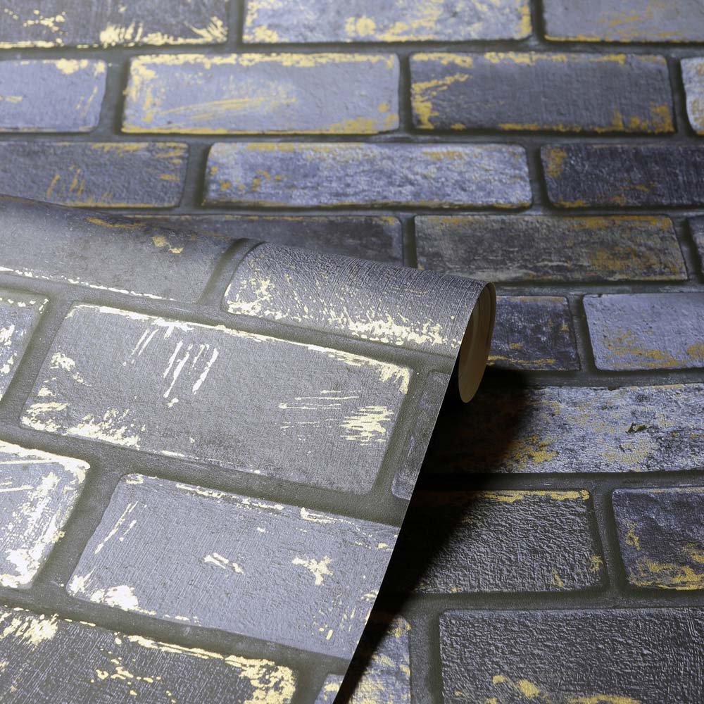 Arthouse Metallic Brick Navy Blue Wallpaper Image 2