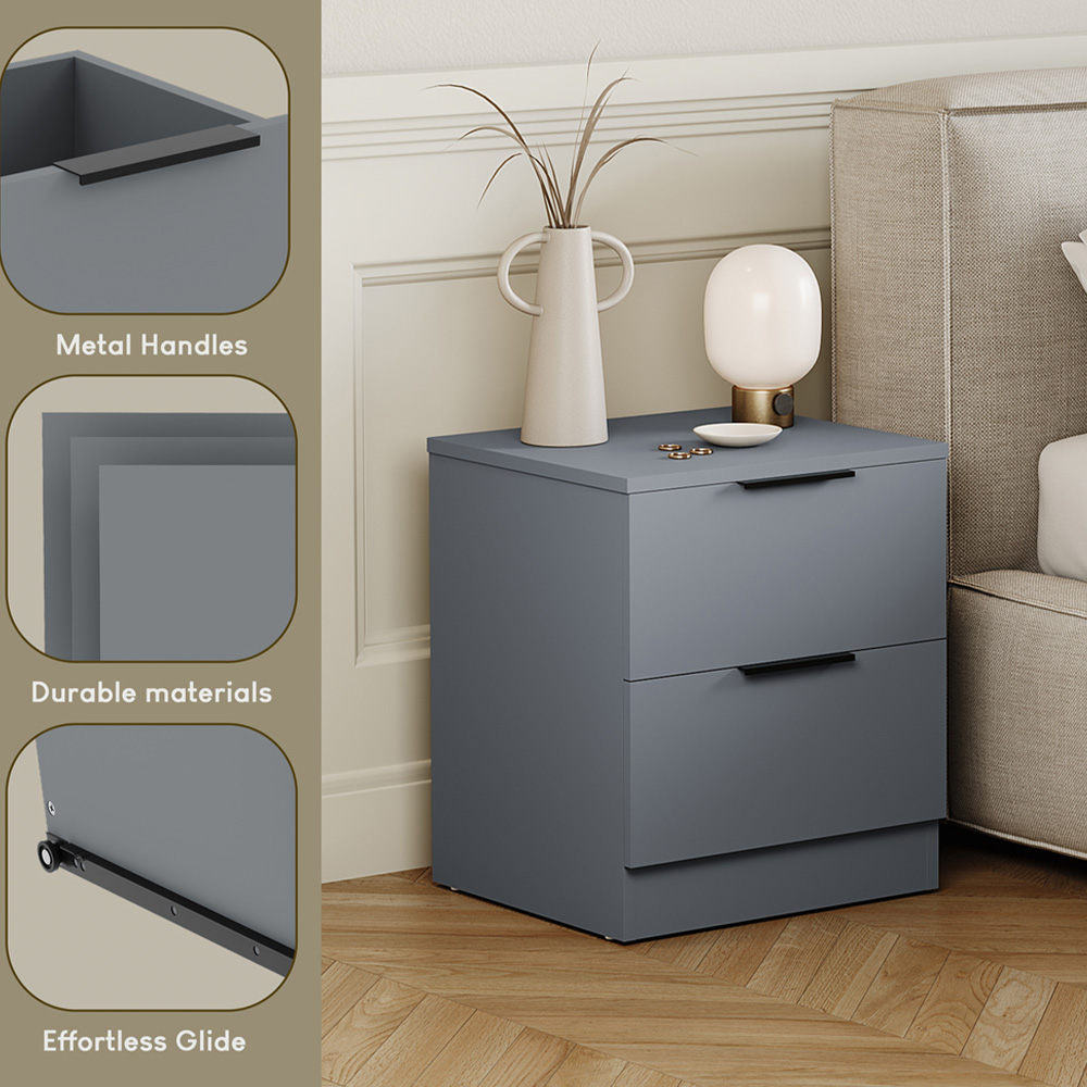 VIDA DESIGNS Terga 2 Drawer Grey Bedside Cabinet Image 7