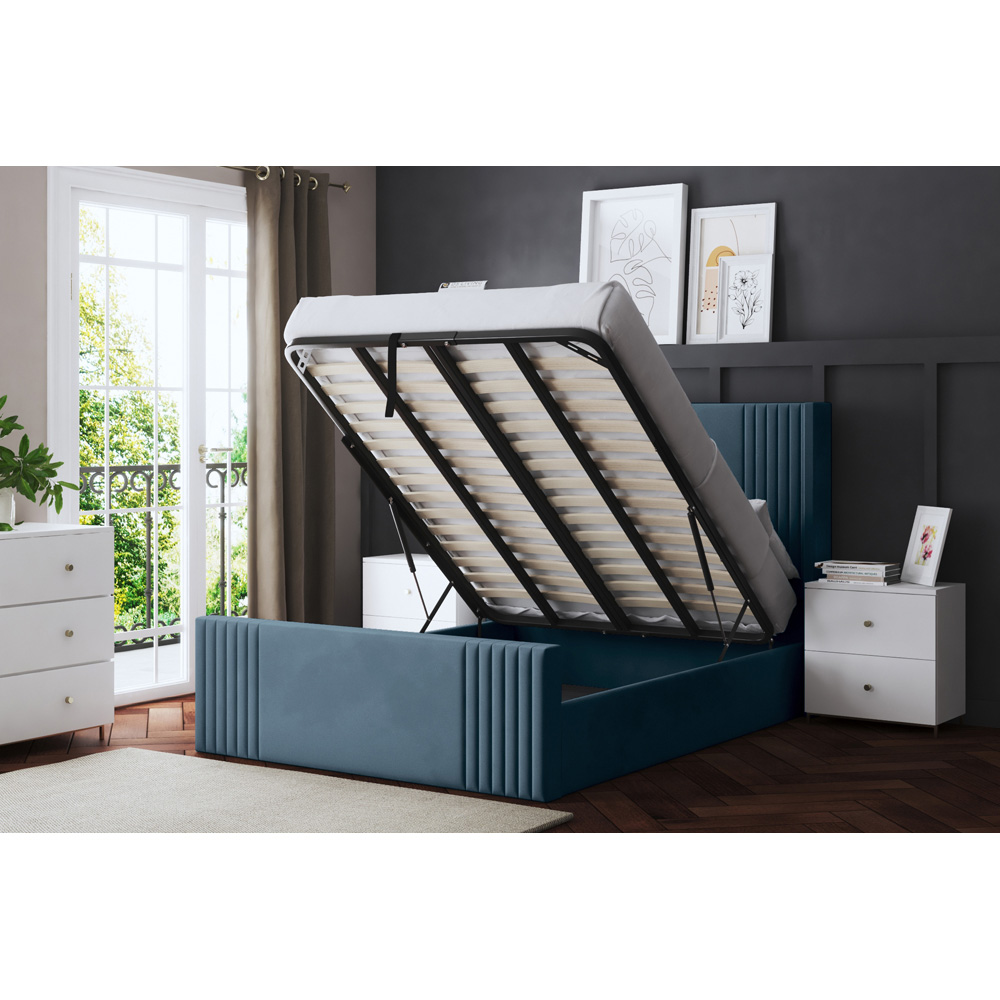 DS Living Elara Single Blue Winged Panel Ottoman Bed with Headboard Image 5