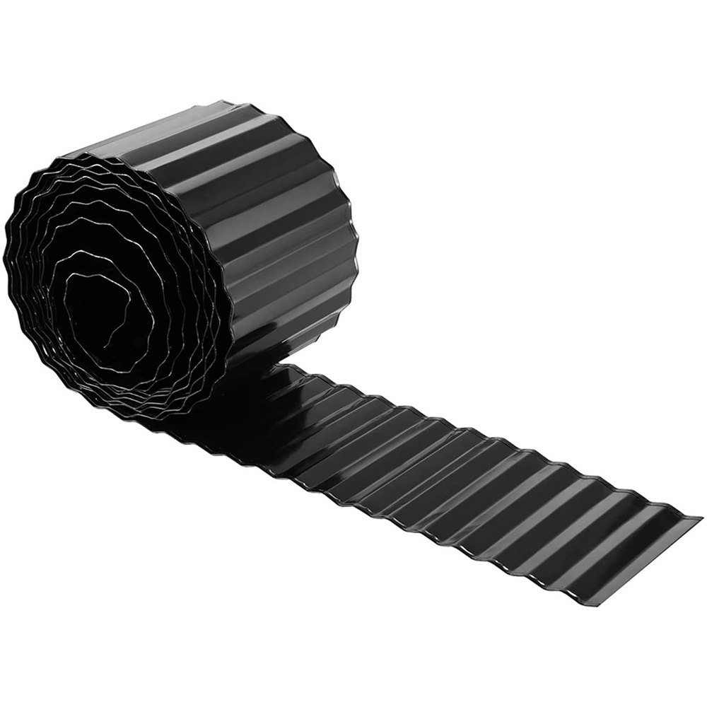 Living and Home 6m x 20.5cm Black Metal Corrugated Flexible Garden Edging Image 1