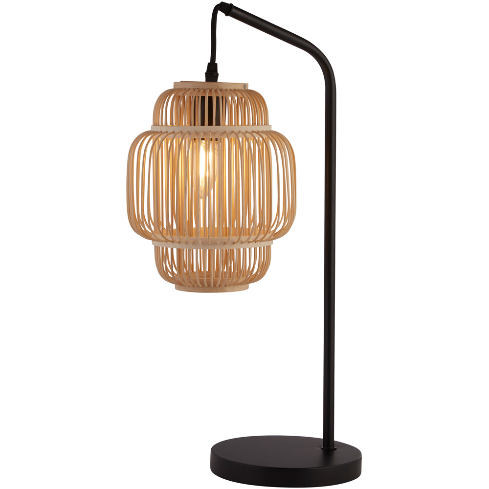 Lighting Collection Black Table Lamp with Bamboo Frame Shade Image 3