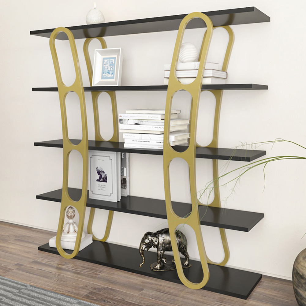 Decorotika Adar 5 Shelf Black and Gold Bookcase Image 1