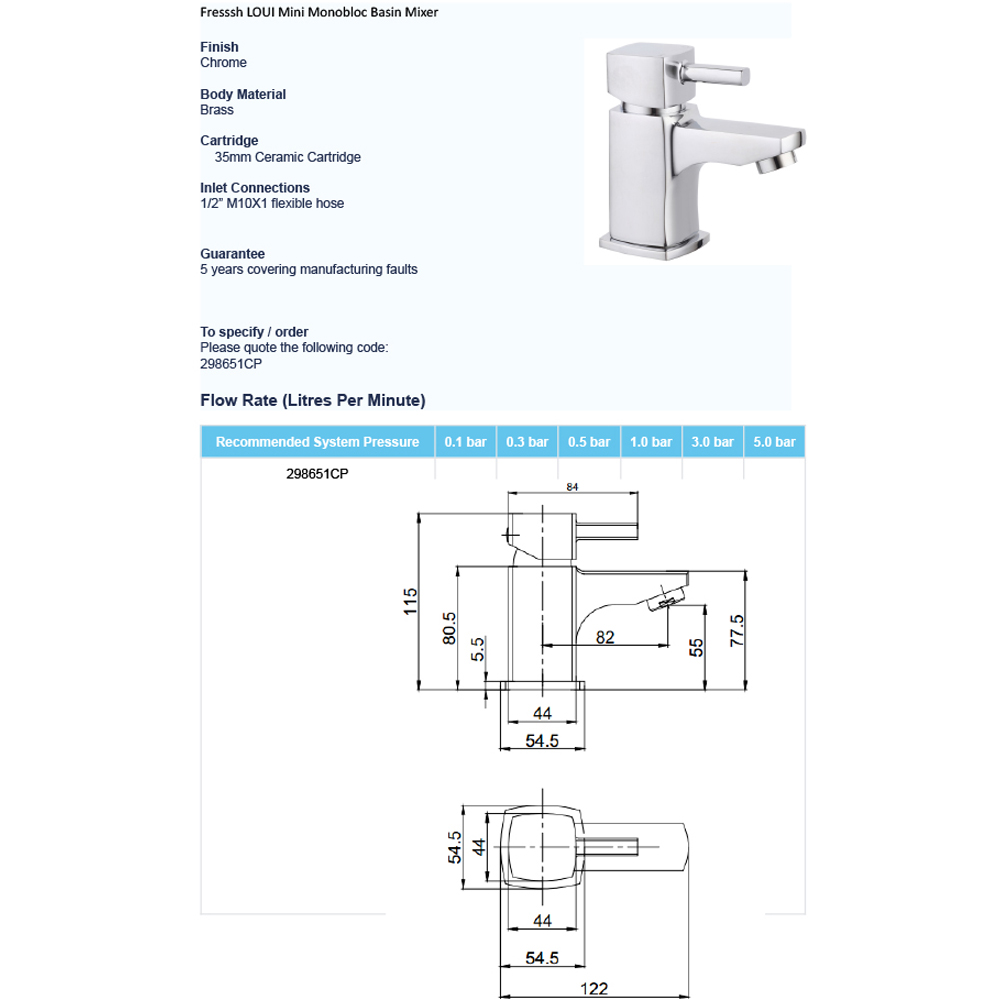 Fresssh Loui Chrome Mini Mono Basin Mixer with Clicker Waste Image 2