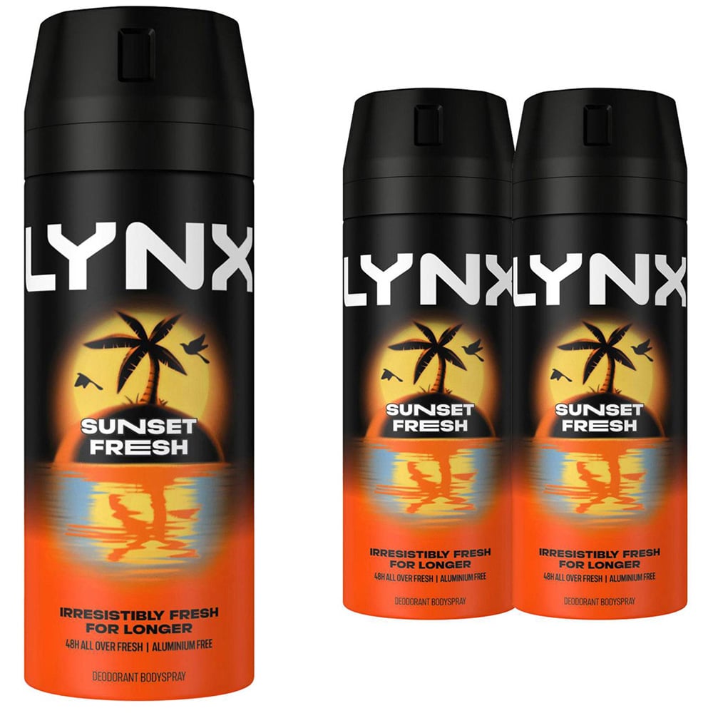Lynx Sunset Fresh Men's Deodorant Body Spray 150ml 3 Pack Image 1