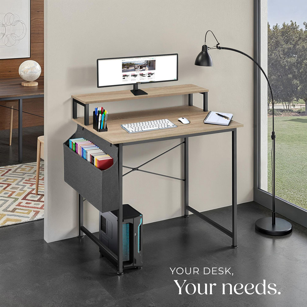 Tectake Desk Industrial Wood Light Desk Oak Sonoma with Fabric Organiser 80cm Image 7