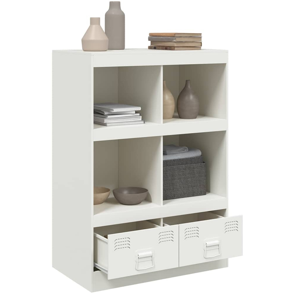 vidaXL 2 Drawer 4 Open Shelf White Steel Highboard Image 5
