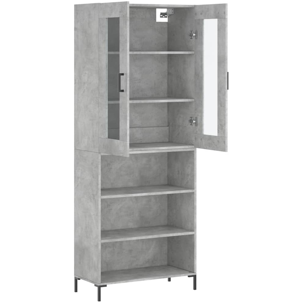 vidaXL 2 Glass Door 3 Shelf Concrete Grey Highboard with Metal Feet Image 4