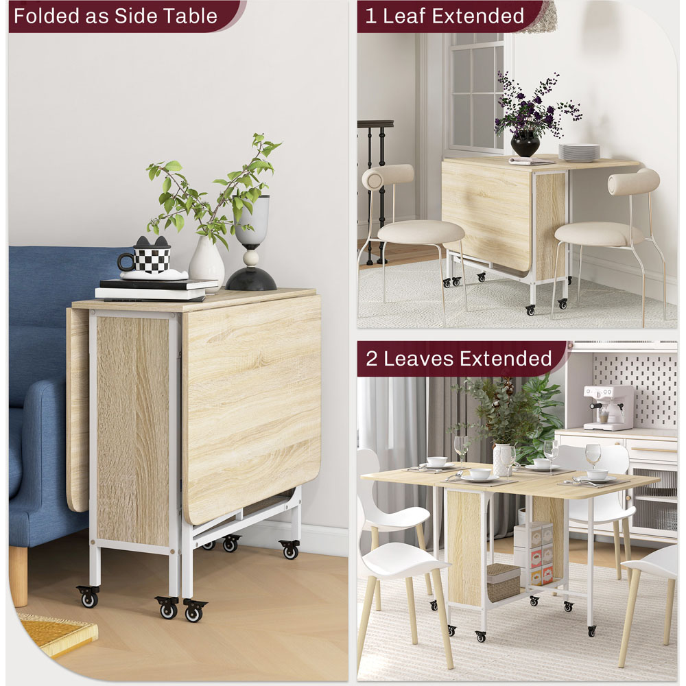 HOMCOM 6 Seater Natural Drop Leaf Mobile Dining Table Image 8