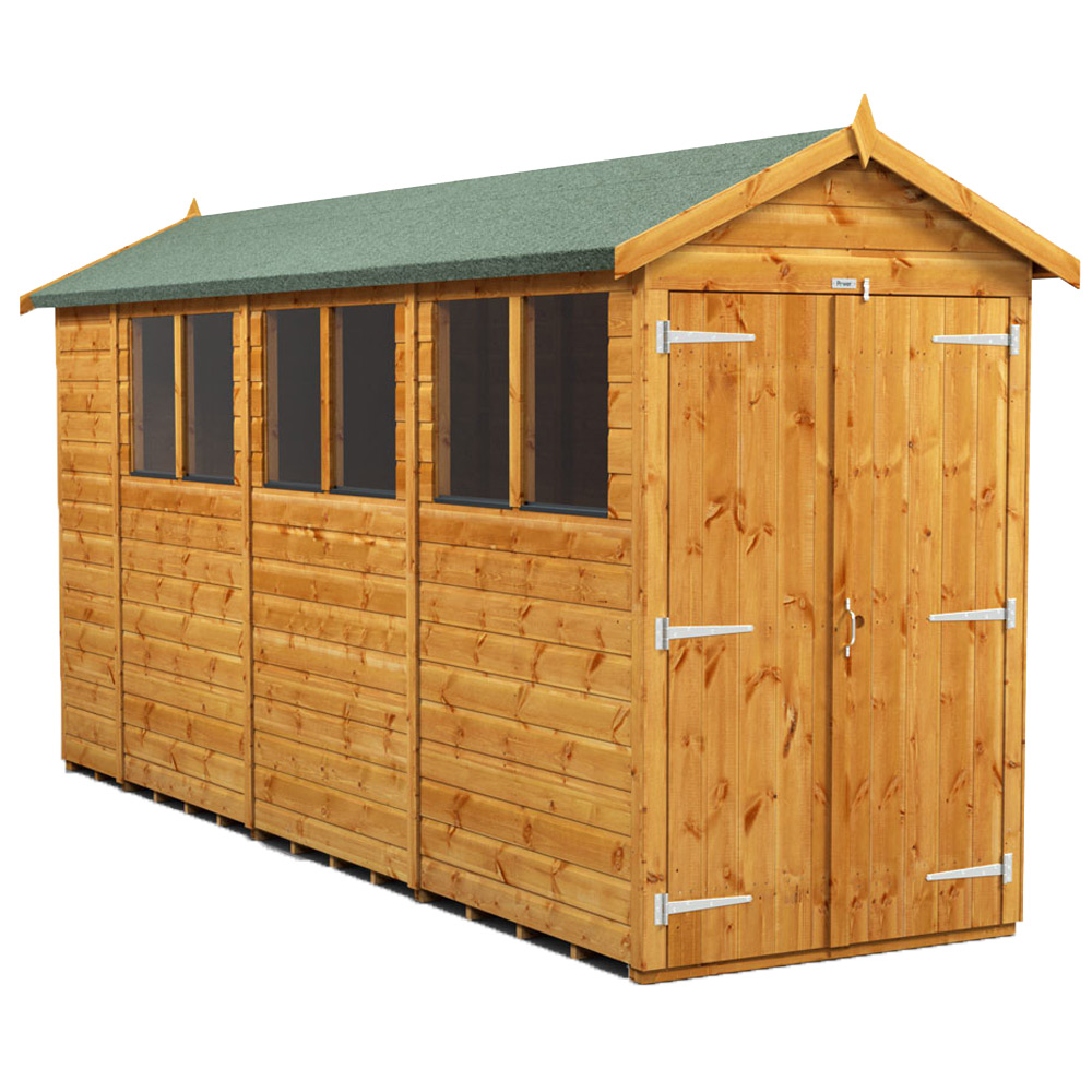 Power Sheds 14 x 4ft Double Door Apex Wooden Shed with Window Image 1