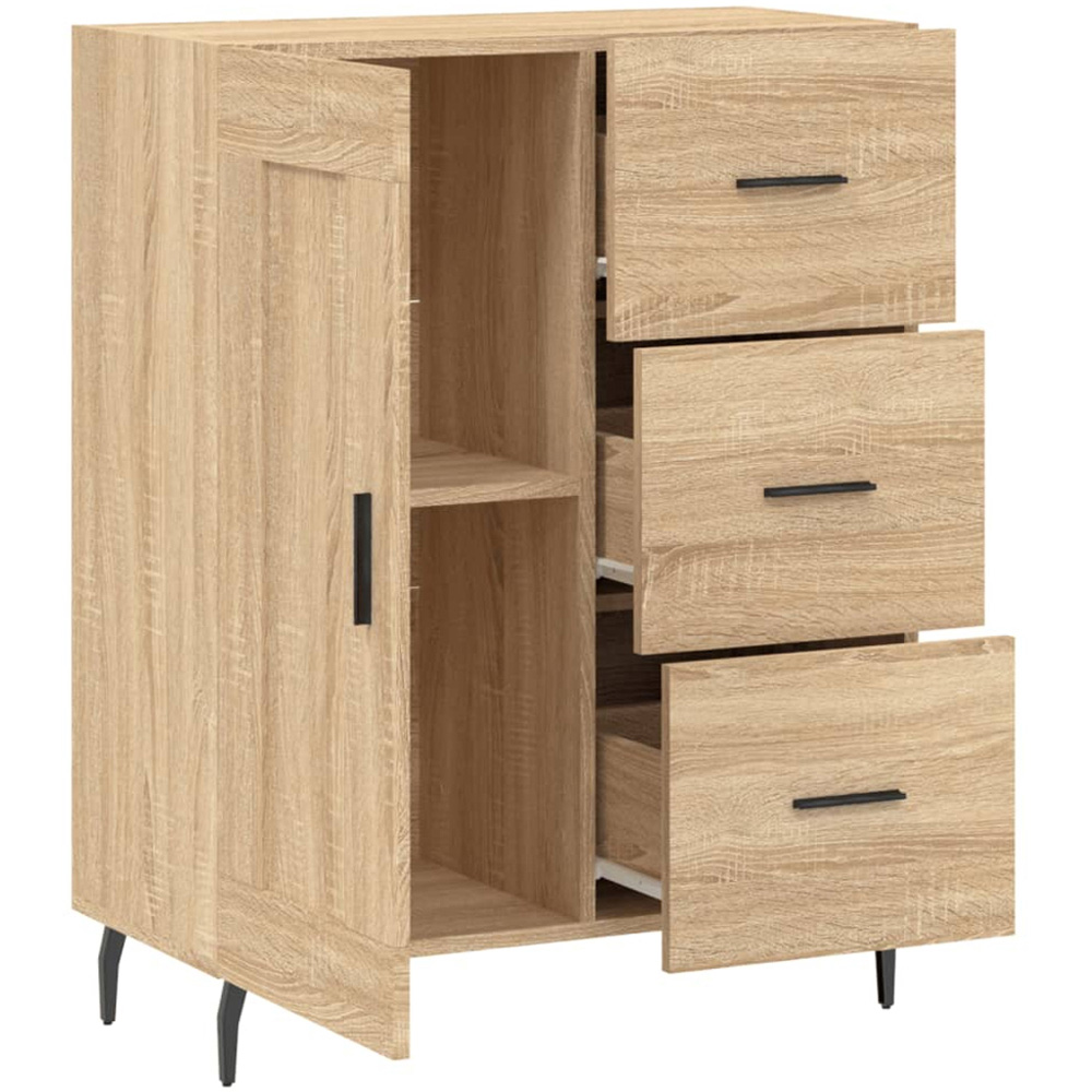 vidaXL Single Door 3 Drawer Sonoma Oak Sideboard with Metal Legs Image 6